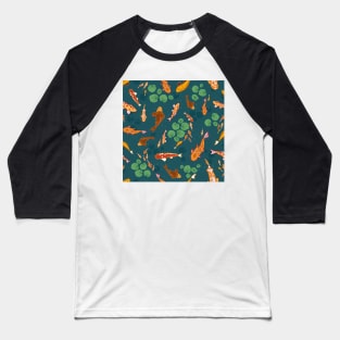 Swimming koi fish - orange, blue and green Baseball T-Shirt